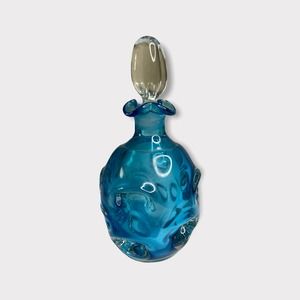 MCM Aseda Blue Art Glass Thumbprint Decanter, Bo Borgstrom, Sweden